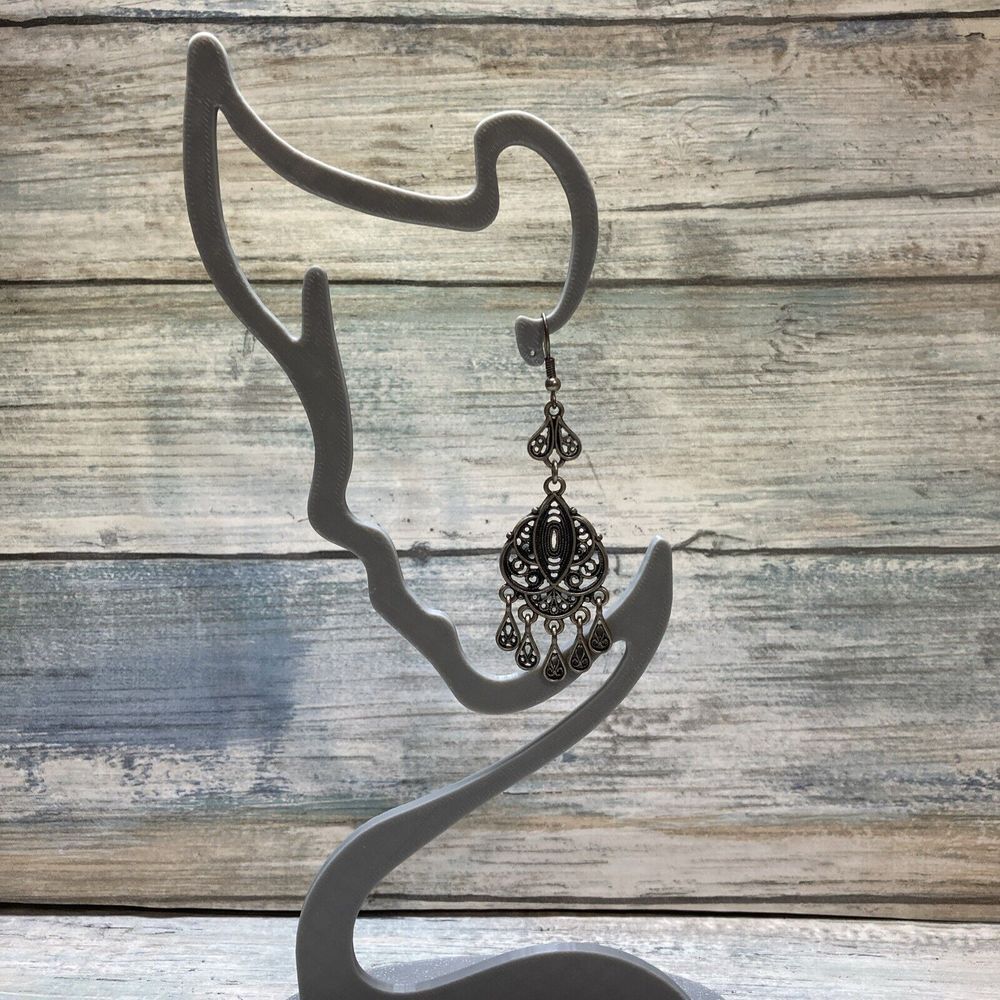 Boho Chandelier Silver Tone EARRINGS Dangle Drop cutout 2.5"